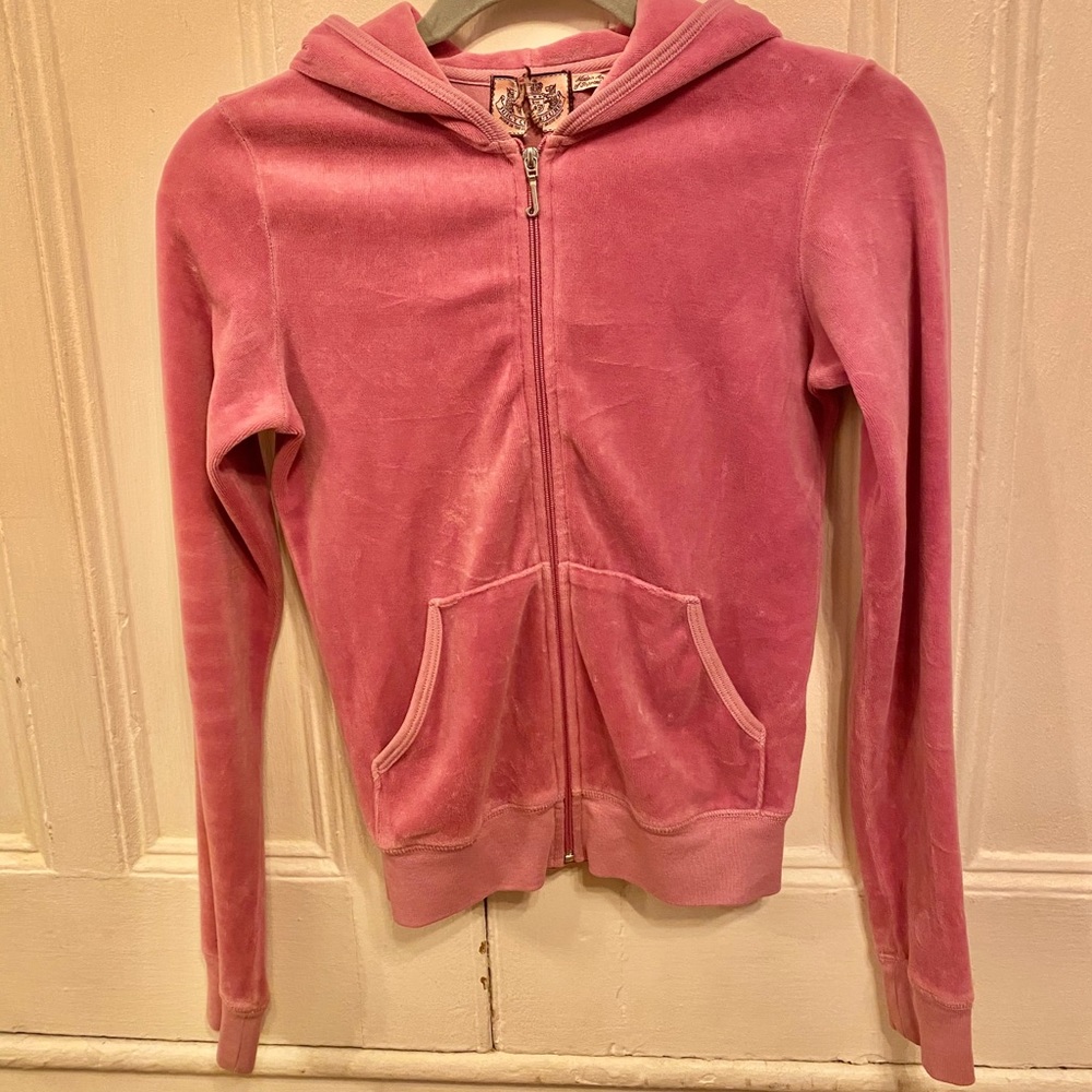 Juice Couture pink velvet zipper hoodie size XS